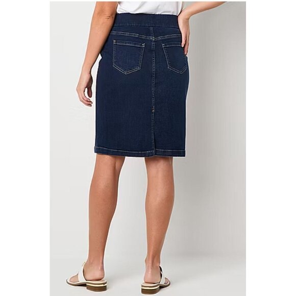 NWT Liz Claiborne Pull Up High Waist Dark Denim Pencil Skirt Size 12 - Picture 2 of 3